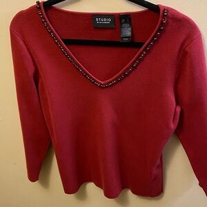 Studio By Liz Claiborne Red Sweater with Beaded Neckline